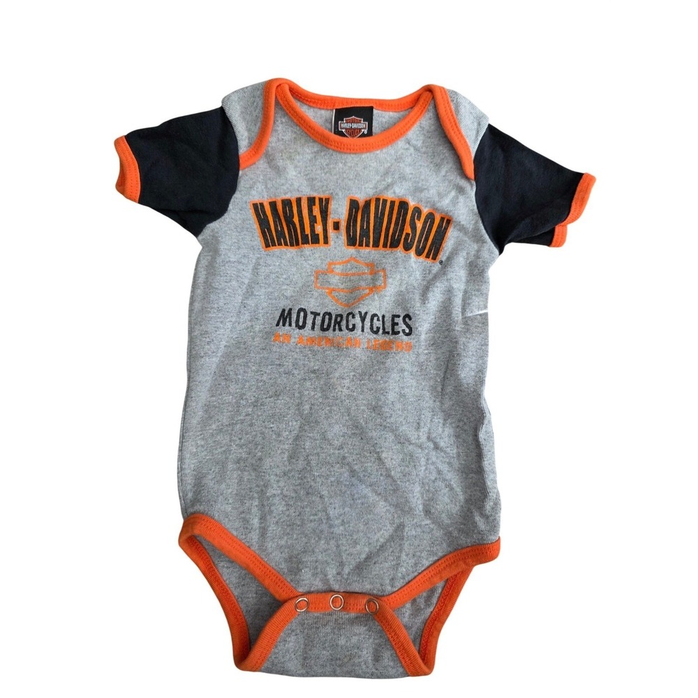 Harley Davidson Motorcycles Gray Orange‎ Short Sleeve One-Piece 18 M Biker Baby